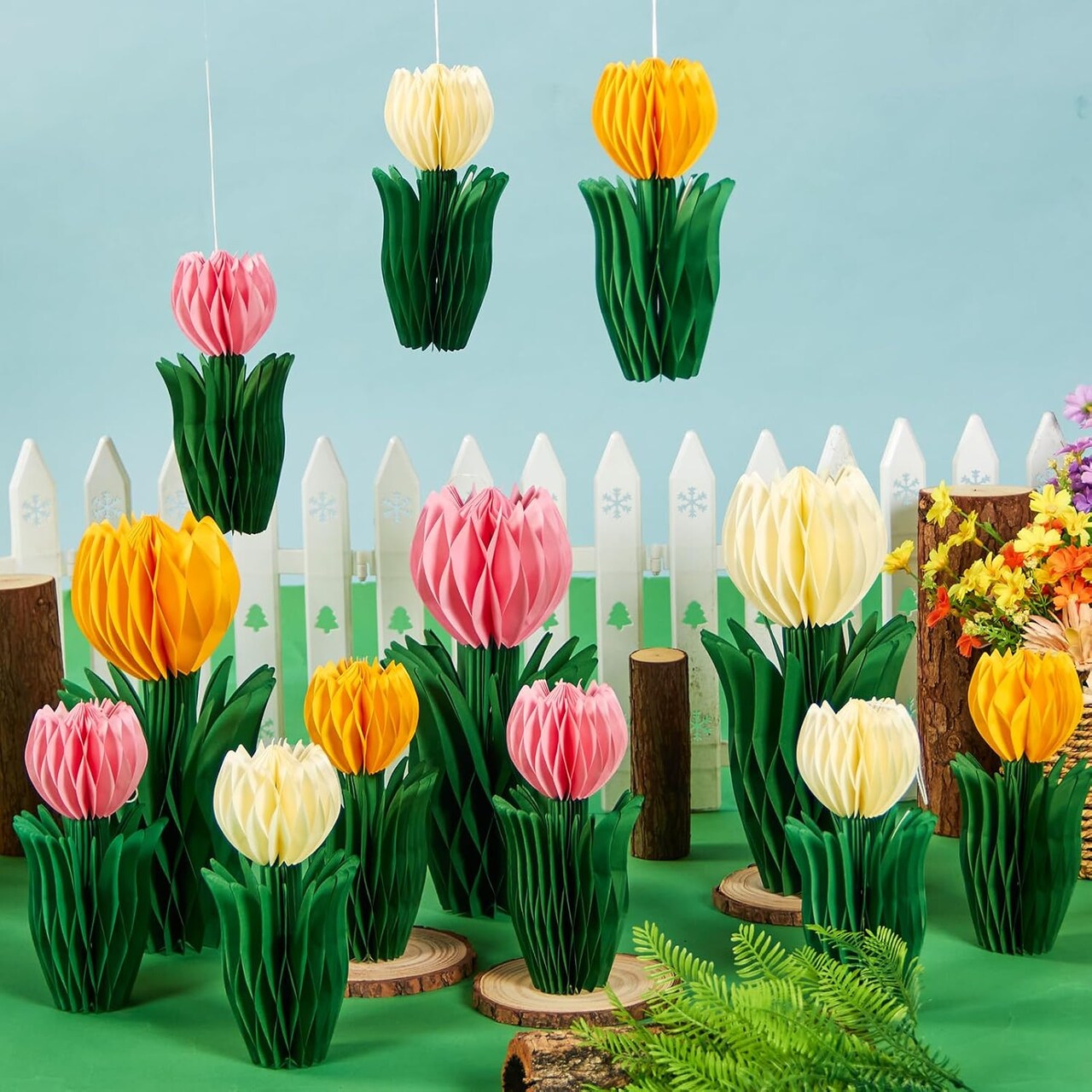 12 Pcs Spring Honeycomb Decoration, Tulip Decorations, Spring Decoration for Office, Garden Party, Table Centerpieces, Mother's Day Decoration, Spring Hanging Decorations